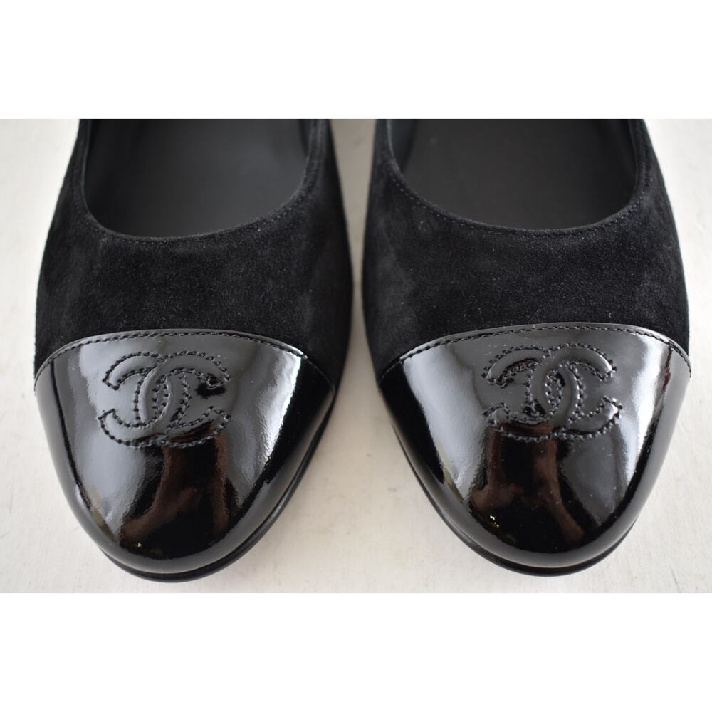 Chanel 24K Black Suede Patent CC Mary Jane Ankle Strap Ballerina Ballet Flat 40 - Picture 10 of 16